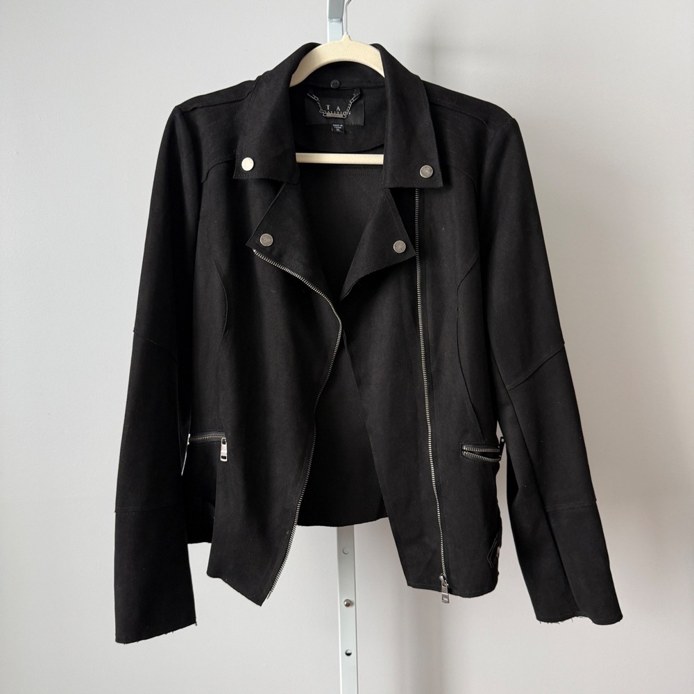 TA Coalition sz XL Black Faux Suede Moto Biker Jacket Punk Goth